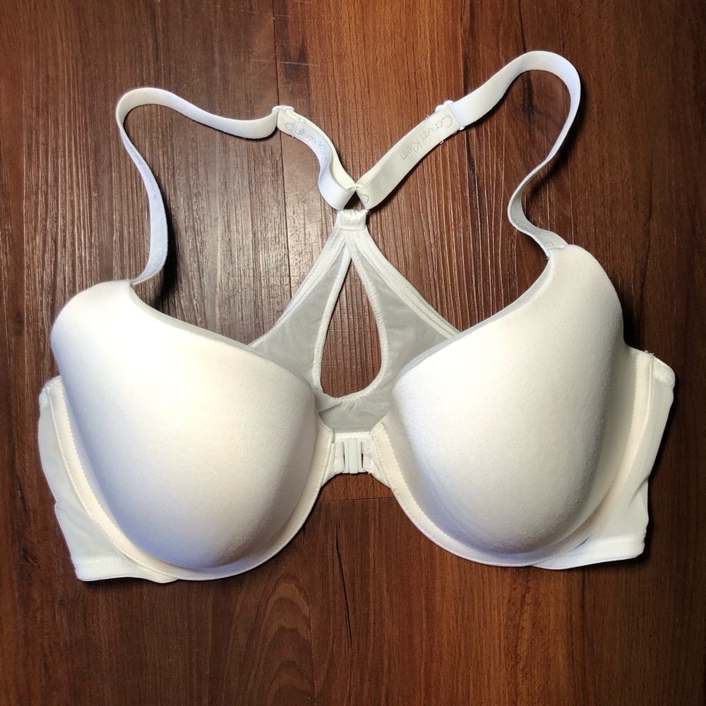Calvin Klein White Racerback T-Shirt Bra with Molded Cups Front Closure Size 36C